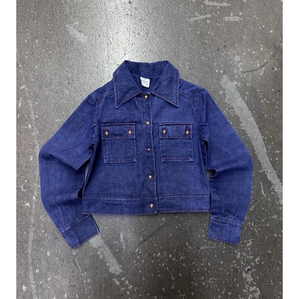 Vintage 70s Carol Evans JCPenney Cropped Denim Jacket Dagger Collar Size 12